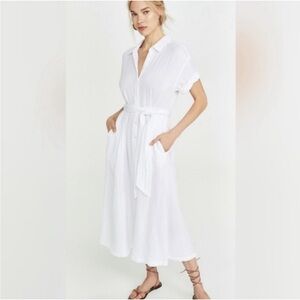 XiRENA Caylin White Gauze Belted Shirt Dress